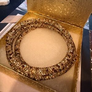 Swarovski Style Interlocking Rolling Bangle Set - Champagne Crystal Pavé